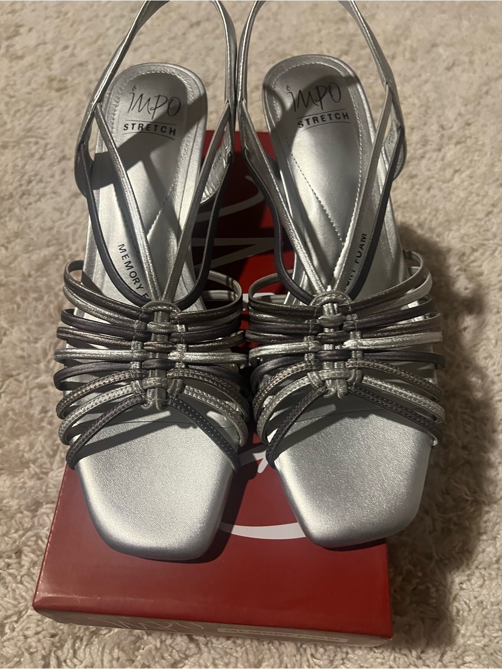 Impo Silver Multi-Strap Slingback Heels